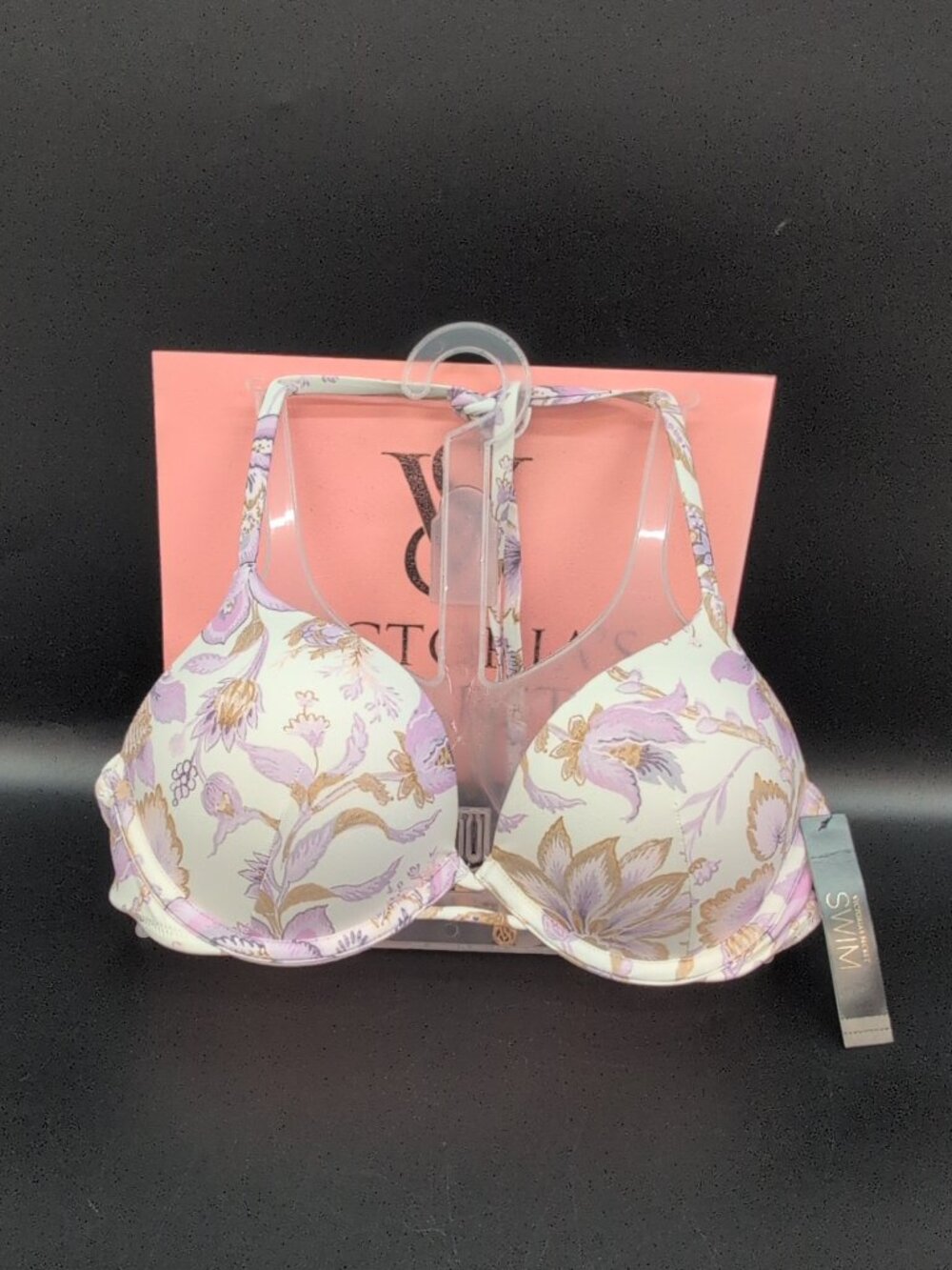 Victoria Secret Bombshell Add 2 Cup Push Up Bikni Top 34B Delicate Violet Floral